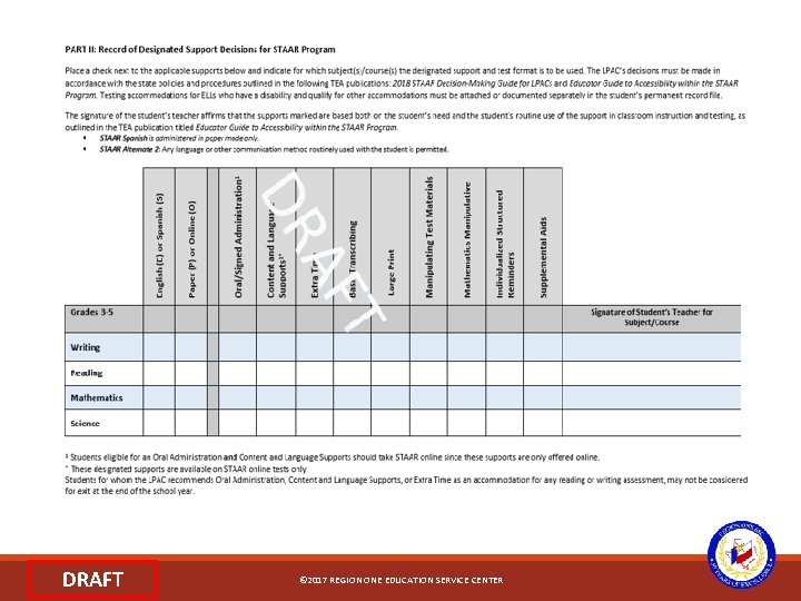 DRAFT © 2017 REGION ONE EDUCATION SERVICE CENTER 