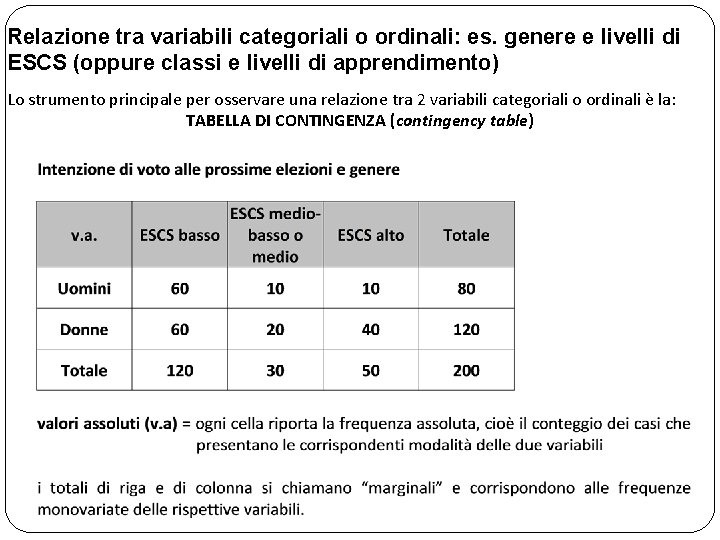 Relazione tra variabili categoriali o ordinali: es. genere e livelli di ESCS (oppure classi
