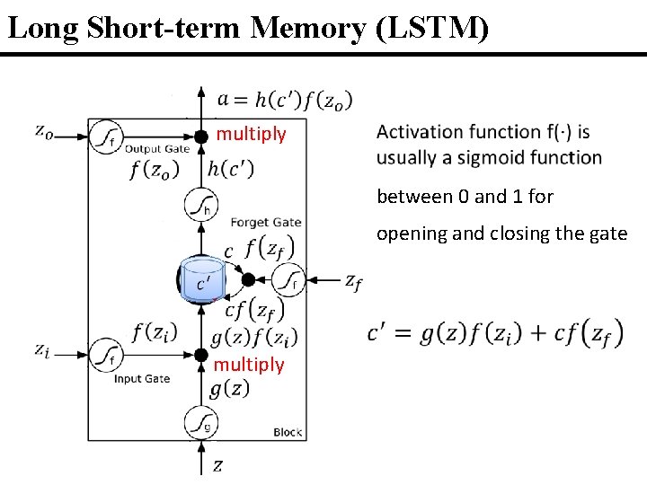 Long Short-term Memory (LSTM) multiply between 0 and 1 for opening and closing the