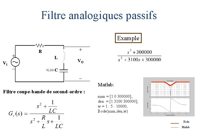 Filtre analogiques passifs Example + Vi _ + R L VO C _ Matlab: Filtre analogiques passifs Example + Vi _ + R L VO C _ Matlab: