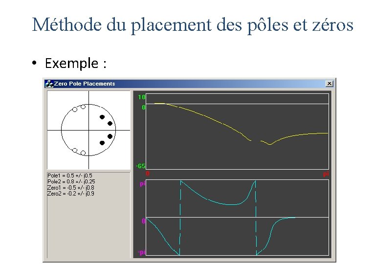 Méthode du placement des pôles et zéros • Exemple : Méthode du placement des pôles et zéros • Exemple :