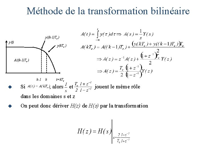 Méthode de la transformation bilinéaire y((k-1)Te ) y(t) y(k. Te ) A((k-1)Te ) k-1 Méthode de la transformation bilinéaire y((k-1)Te ) y(t) y(k. Te ) A((k-1)Te ) k-1