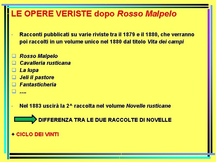 LE OPERE VERISTE dopo Rosso Malpelo - Racconti pubblicati su varie riviste tra il