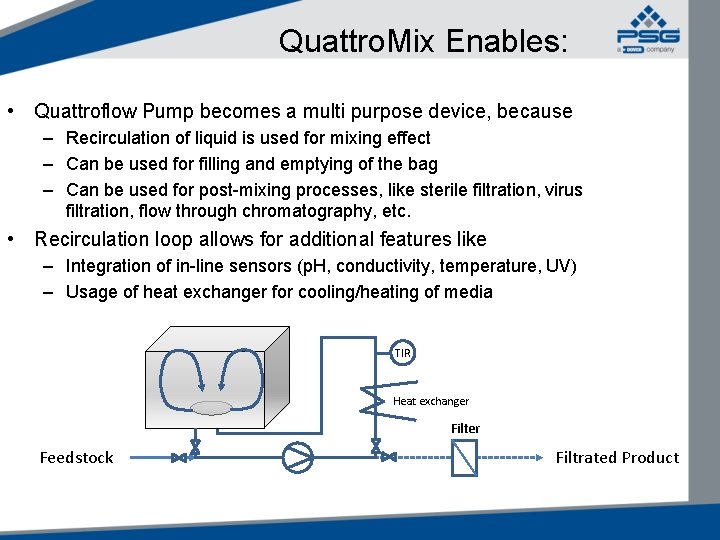 Quattro. Mix Enables: • Quattroflow Pump becomes a multi purpose device, because – Recirculation