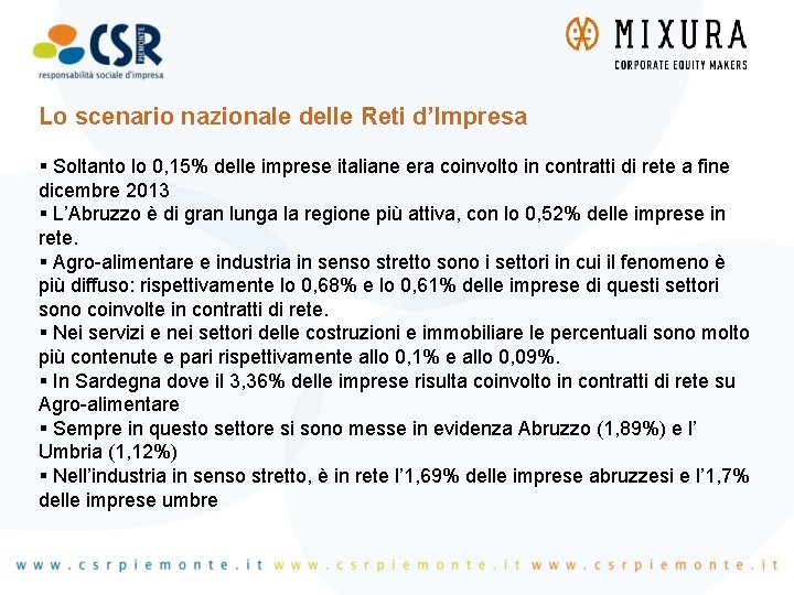 Lo scenario nazionale delle Reti d’Impresa § Soltanto lo 0, 15% delle imprese italiane