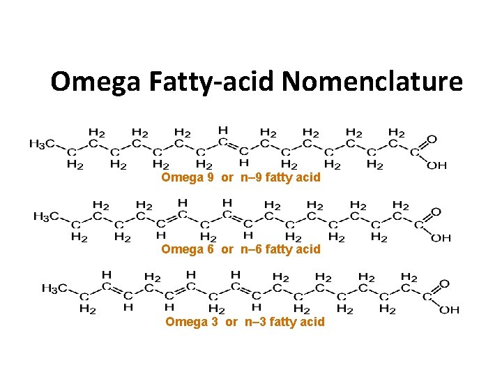 Omega Fatty-acid Nomenclature Omega 9 or n– 9 fatty acid Omega 6 or n–