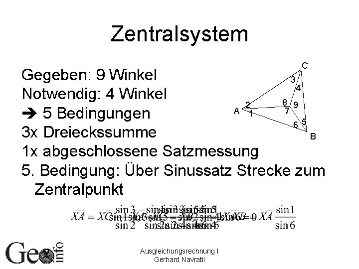 Zentralsystem C Gegeben: 9 Winkel 3 4 Notwendig: 4 Winkel 8 9 2 A