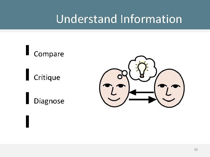 Understand Information • Compare • Critique • Diagnose 49 