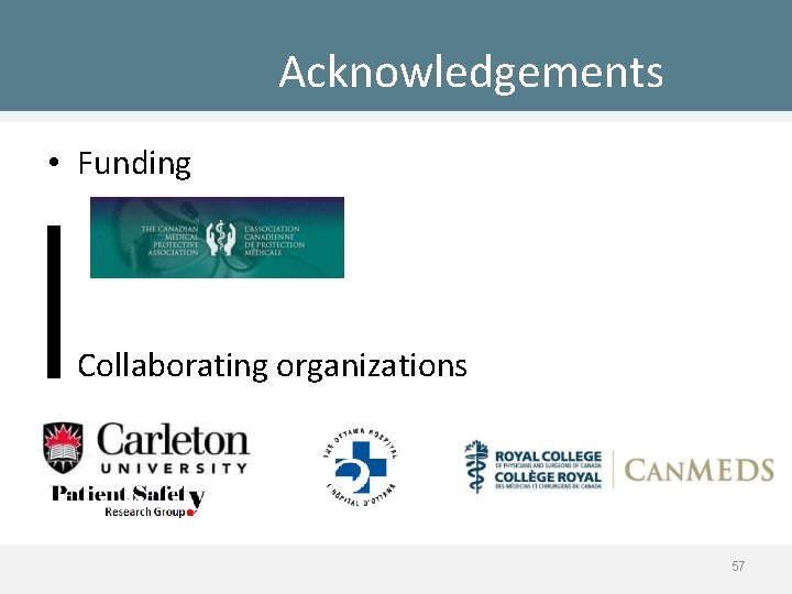 Acknowledgements • Funding • Collaborating organizations 57 