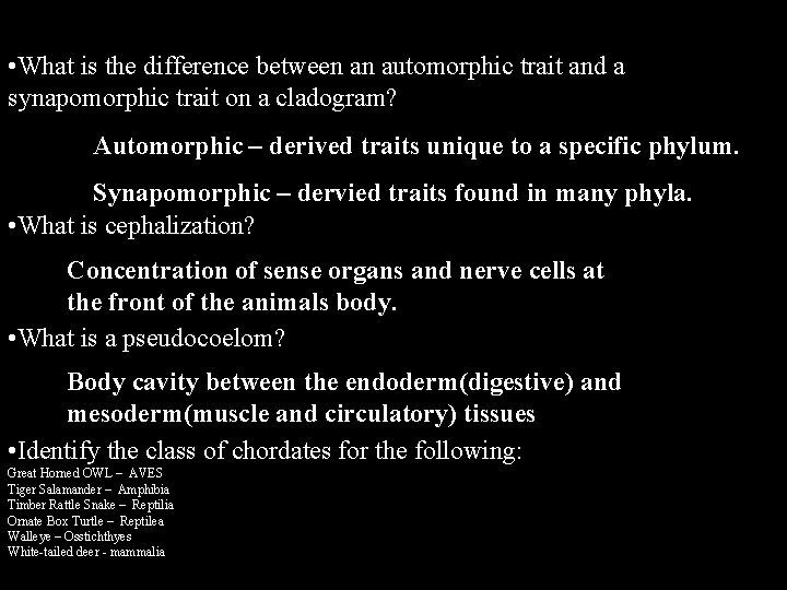  • What is the difference between an automorphic trait and a synapomorphic trait