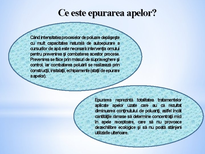 Ce este epurarea apelor? Când intensitatea proceselor de poluare depăşeşte cu mult capacitatea naturală Ce este epurarea apelor? Când intensitatea proceselor de poluare depăşeşte cu mult capacitatea naturală