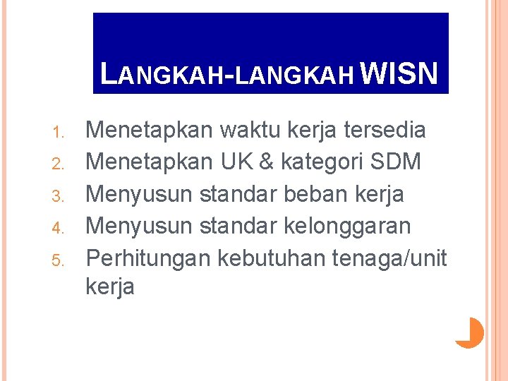LANGKAH-LANGKAH WISN 1. 2. 3. 4. 5. Menetapkan waktu kerja tersedia Menetapkan UK &