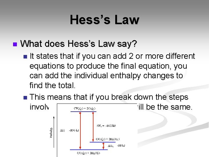 Hess’s Law n What does Hess’s Law say? It states that if you can