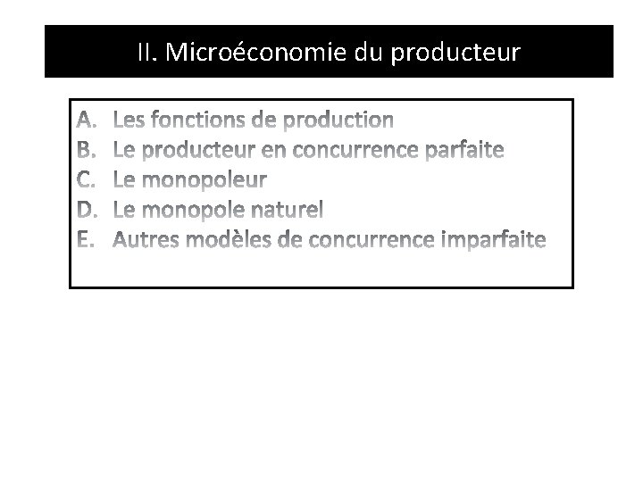 II. Microéconomie du producteur 