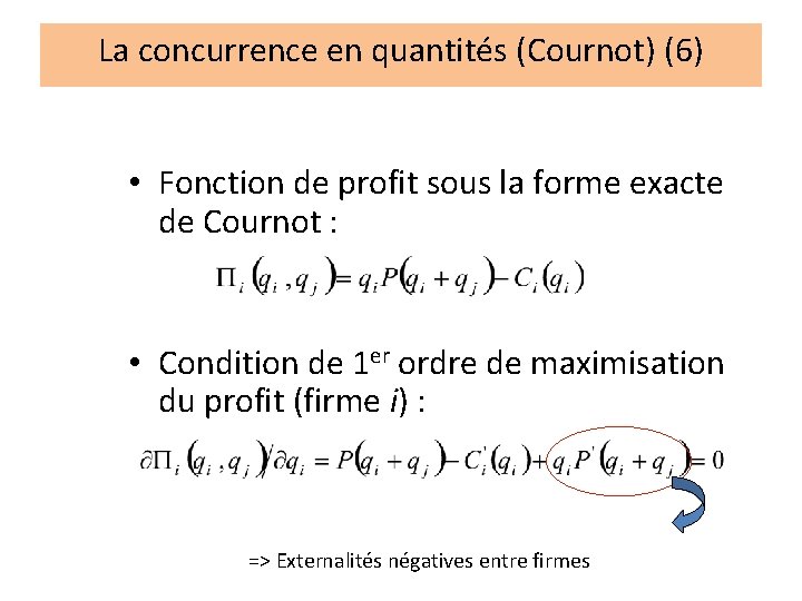 La concurrence en quantités (Cournot) (6) • Fonction de profit sous la forme exacte