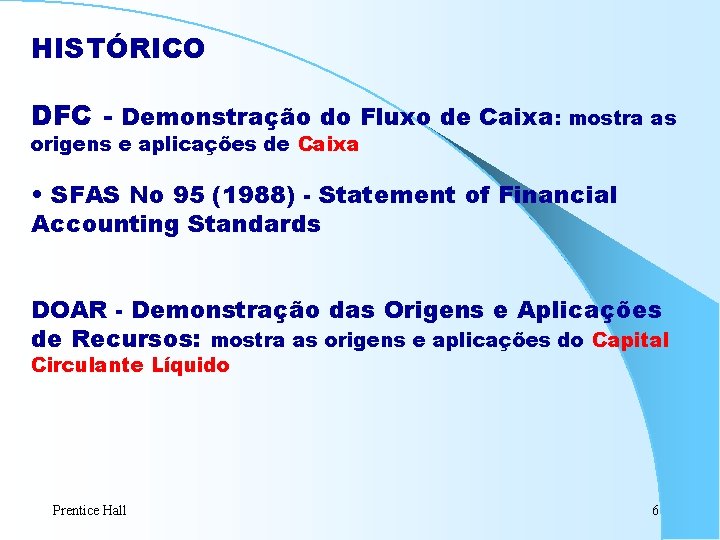 HISTÓRICO DFC - Demonstração do Fluxo de Caixa: mostra as origens e aplicações de