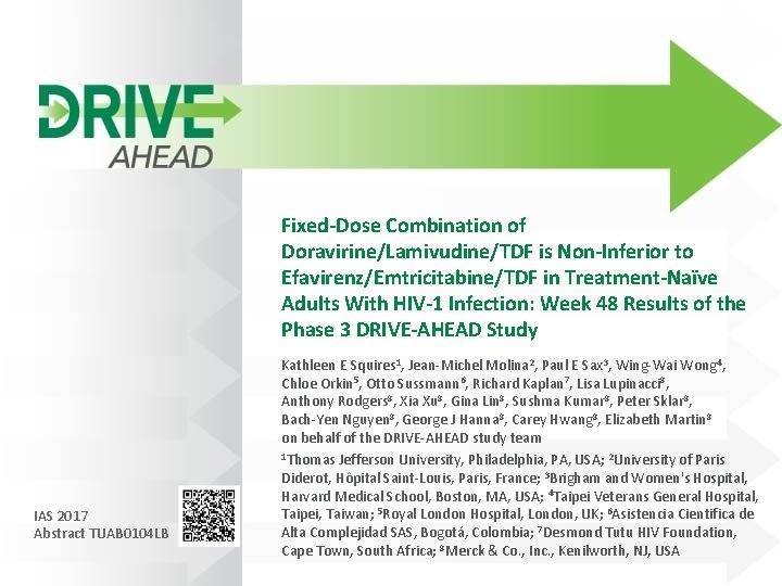 Fixed-Dose Combination of Doravirine/Lamivudine/TDF is Non-Inferior to Efavirenz/Emtricitabine/TDF in Treatment-Naïve Adults With HIV-1 Infection: