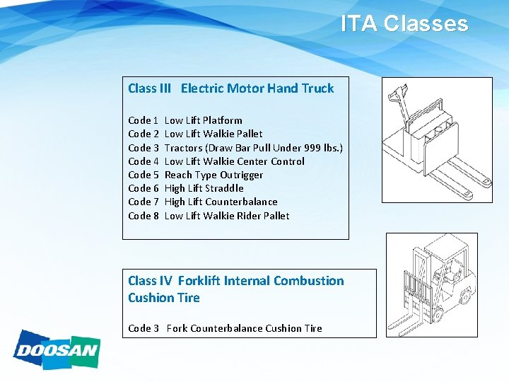 ITA Classes Class III Electric Motor Hand Truck Code 1 Low Lift Platform Code