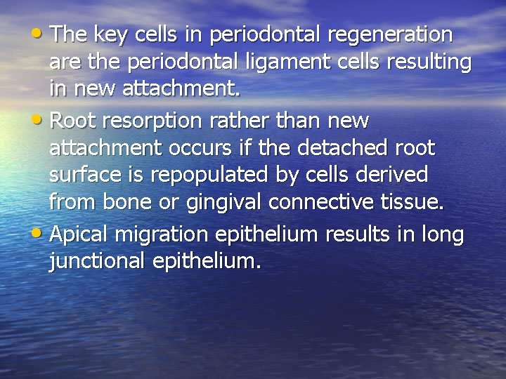 • The key cells in periodontal regeneration are the periodontal ligament cells resulting • The key cells in periodontal regeneration are the periodontal ligament cells resulting