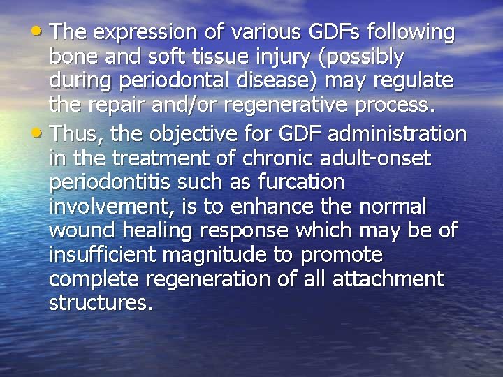  • The expression of various GDFs following bone and soft tissue injury (possibly