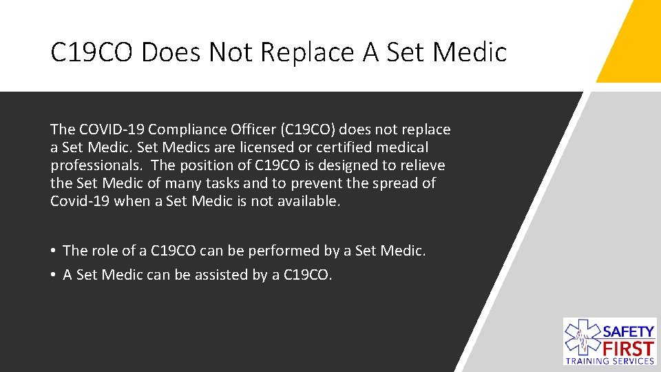 C 19 CO Does Not Replace A Set Medic The COVID-19 Compliance Officer (C