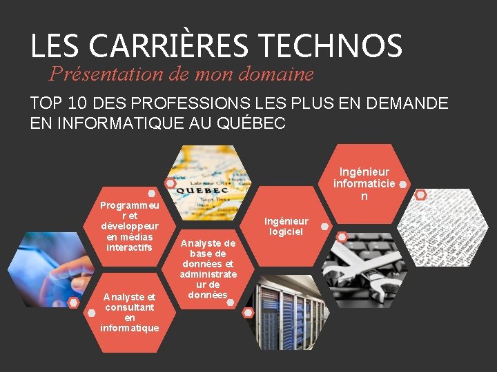 LES CARRIÈRES TECHNOS Présentation de mon domaine TOP 10 DES PROFESSIONS LES PLUS EN