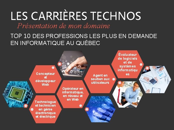 LES CARRIÈRES TECHNOS Présentation de mon domaine TOP 10 DES PROFESSIONS LES PLUS EN