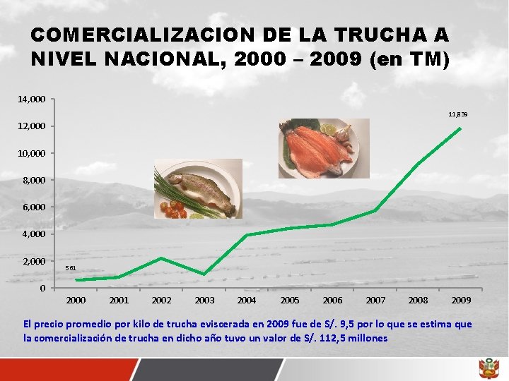 COMERCIALIZACION DE LA TRUCHA A NIVEL NACIONAL, 2000 – 2009 (en TM) 14, 000