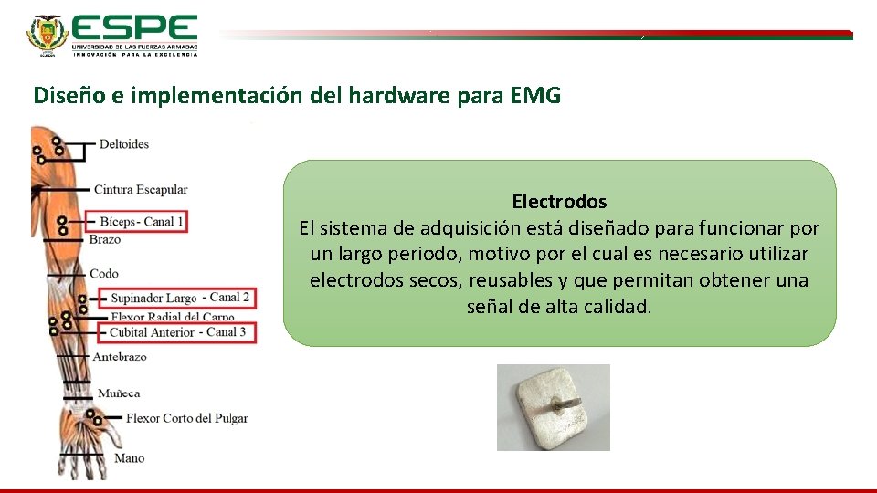 Diseño e implementación del hardware para EMG Electrodos El sistema de adquisición está diseñado