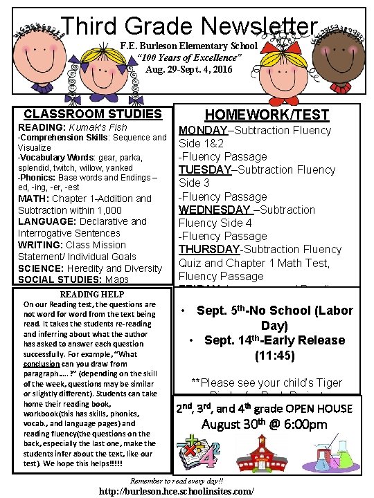 Third Grade Newsletter F. E. Burleson Elementary School “ 100 Years of Excellence” Aug.