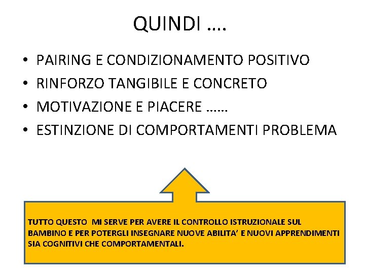 QUINDI …. • • PAIRING E CONDIZIONAMENTO POSITIVO RINFORZO TANGIBILE E CONCRETO MOTIVAZIONE E QUINDI …. • • PAIRING E CONDIZIONAMENTO POSITIVO RINFORZO TANGIBILE E CONCRETO MOTIVAZIONE E
