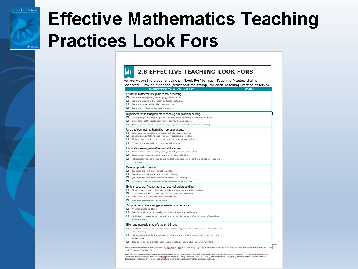 Effective Mathematics Teaching Practices Look Fors 
