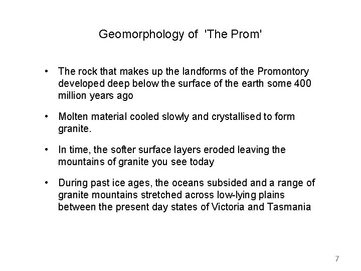 Geomorphology of 'The Prom' • The rock that makes up the landforms of the Geomorphology of 'The Prom' • The rock that makes up the landforms of the