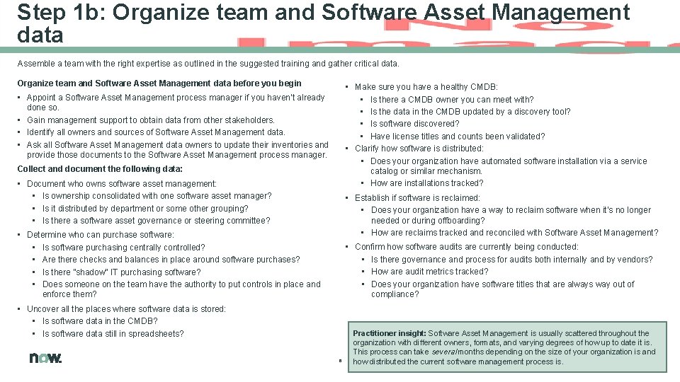 Step 1 b: Organize team and Software Asset Management data Assemble a team with