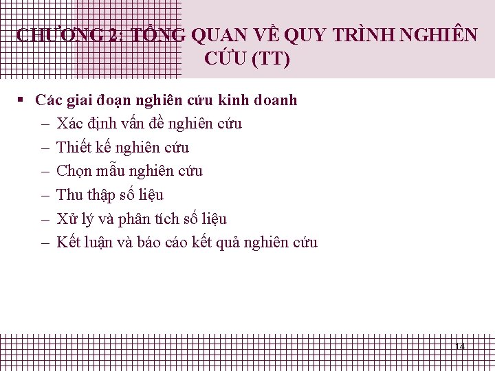 CHƯƠNG 2: TỔNG QUAN VỀ QUY TRÌNH NGHIÊN CỨU (TT) § Các giai đoạn CHƯƠNG 2: TỔNG QUAN VỀ QUY TRÌNH NGHIÊN CỨU (TT) § Các giai đoạn