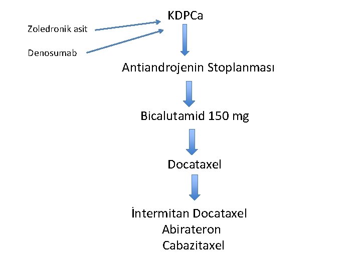 Zoledronik asit Denosumab KDPCa Antiandrojenin Stoplanması Bicalutamid 150 mg Docataxel İntermitan Docataxel Abirateron Cabazitaxel