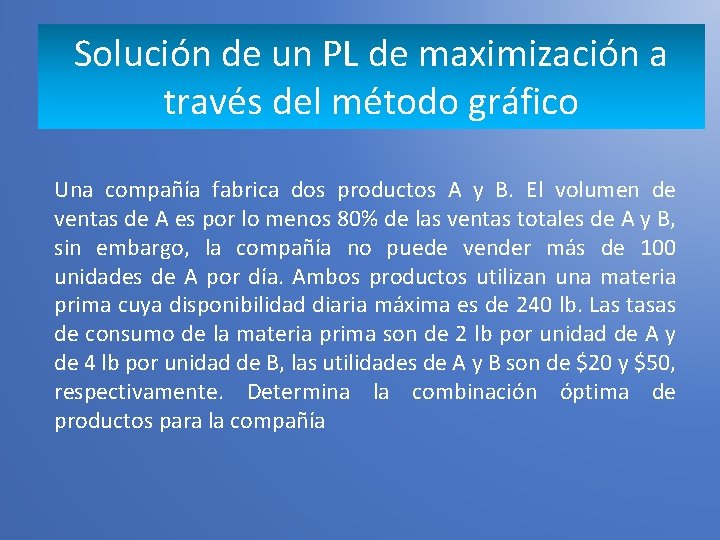 Solución de un PL de maximización a través del método gráfico Una compañía fabrica