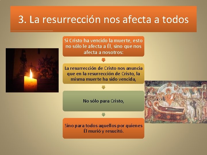 3. La resurrección nos afecta a todos Si Cristo ha vencido la muerte, esto