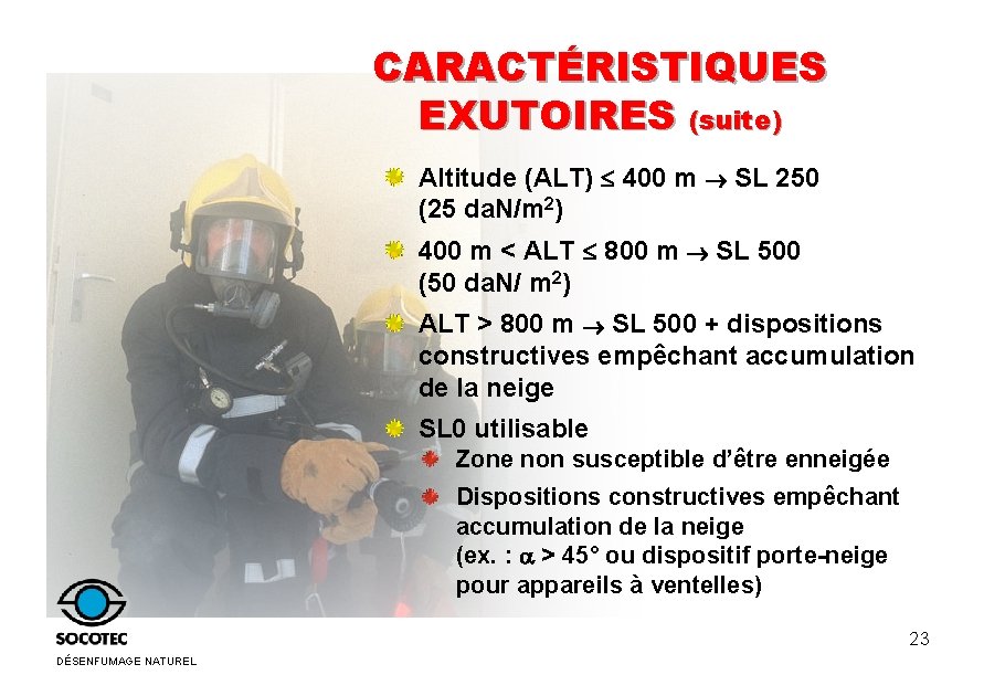 CARACTÉRISTIQUES EXUTOIRES (suite) Altitude (ALT) 400 m SL 250 (25 da. N/m 2) 400 CARACTÉRISTIQUES EXUTOIRES (suite) Altitude (ALT) 400 m SL 250 (25 da. N/m 2) 400