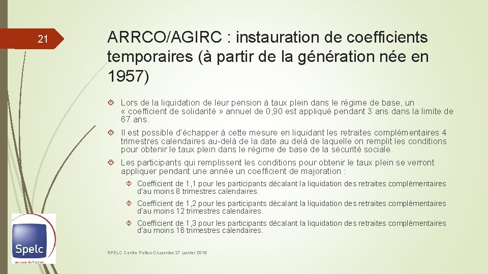 21 ARRCO/AGIRC : instauration de coefficients temporaires (à partir de la génération née en