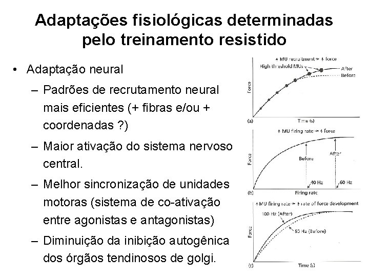 Adaptações fisiológicas determinadas pelo treinamento resistido • Adaptação neural – Padrões de recrutamento neural