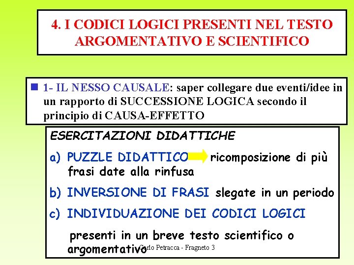 4. I CODICI LOGICI PRESENTI NEL TESTO ARGOMENTATIVO E SCIENTIFICO n 1 - IL