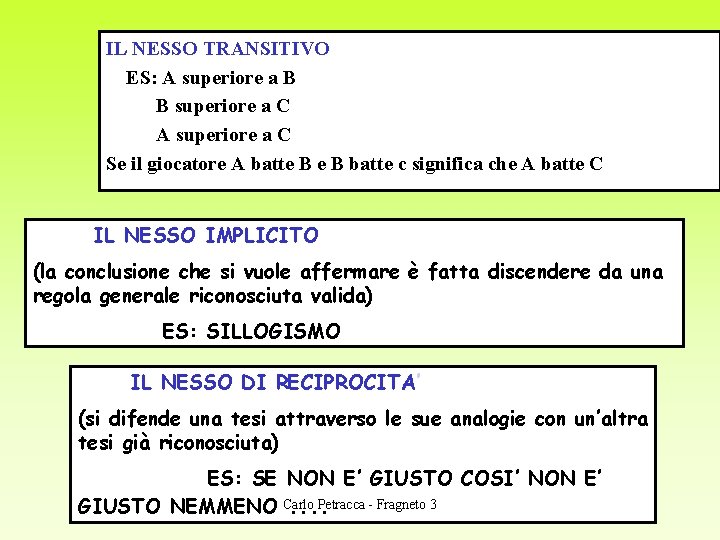 IL NESSO TRANSITIVO ES: A superiore a B B superiore a C A superiore