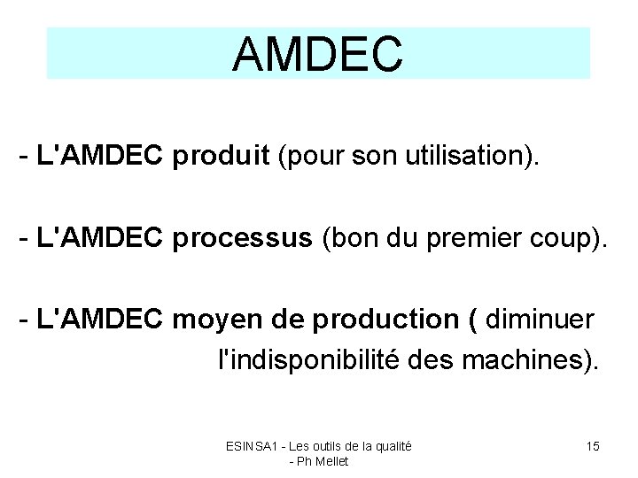 AMDEC - L'AMDEC produit (pour son utilisation). - L'AMDEC processus (bon du premier coup).