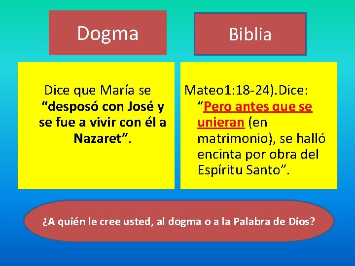 Dogma Biblia Dice que María se “desposó con José y se fue a vivir Dogma Biblia Dice que María se “desposó con José y se fue a vivir