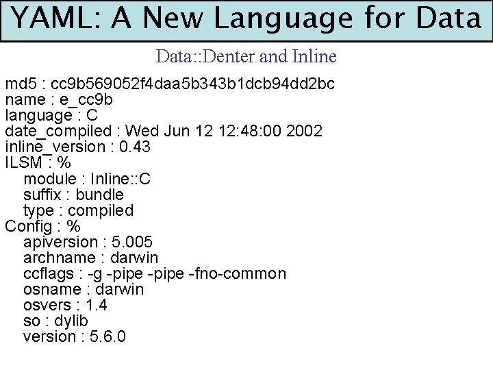 YAML: A New Language for Data: : Denter and Inline md 5 : cc