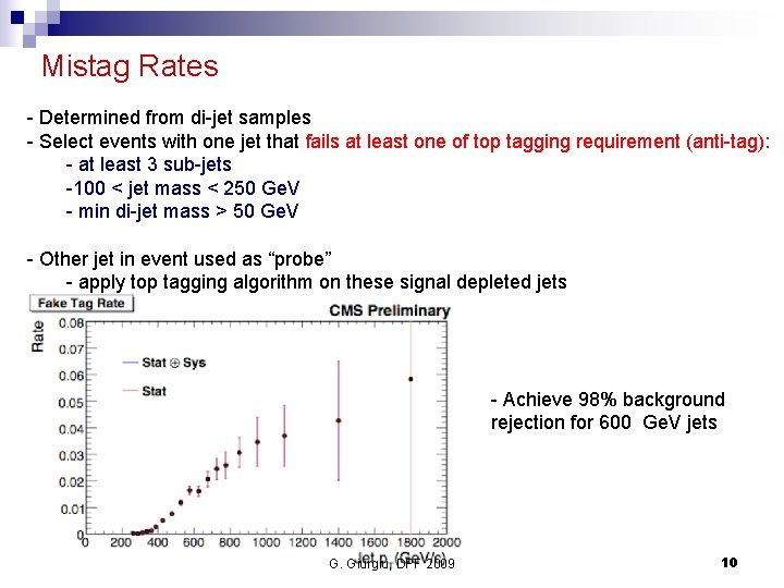 Mistag Rates - Determined from di-jet samples - Select events with one jet that