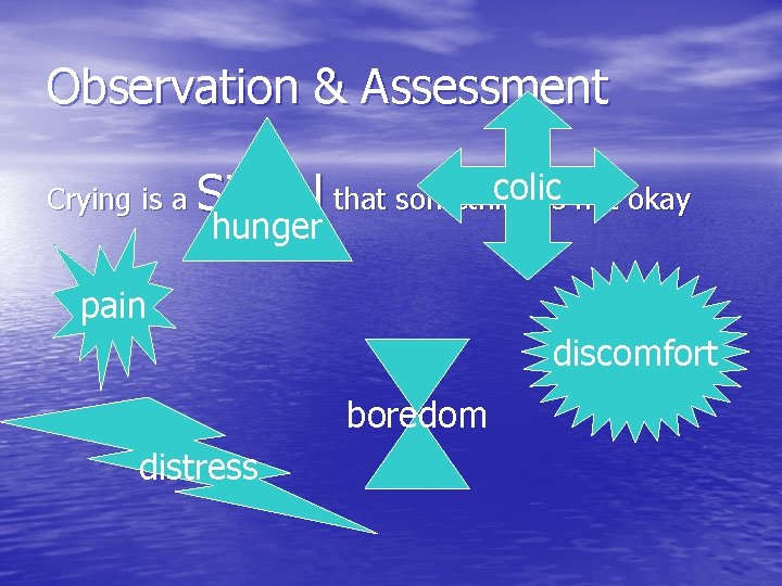 Observation & Assessment colicis not okay Crying is a Signal that something hunger pain