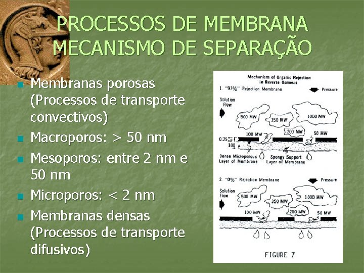 PROCESSOS DE MEMBRANA MECANISMO DE SEPARAÇÃO n n n Membranas porosas (Processos de transporte