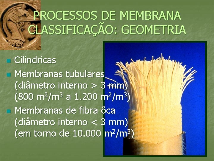 PROCESSOS DE MEMBRANA CLASSIFICAÇÃO: GEOMETRIA n n n Cilindricas Membranas tubulares (diâmetro interno >